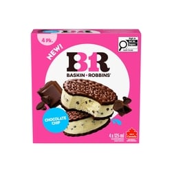 Baskin Robbins Chocolate Chip Ice Cream Sandwiches 4x125.0 ml, $2.00/100ml
