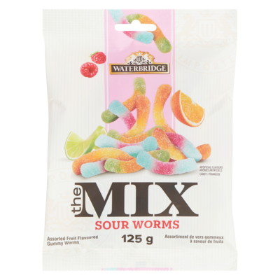 Waterbridge Assorted Fruit Flavoured Gummy Worms Sour Worms 125 g, $1.60/100g