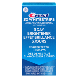 Crest Ensemble de blanchiment des dents à domicile 3dwhitestrips effet brillance 3 jours, 3 traitements, des dents plus blanches en 3 jours 3 ea, 6,00 $/1ch