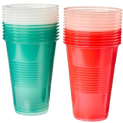 Tinted Party Cups 24 Pack - White, Green, Pink, and Red