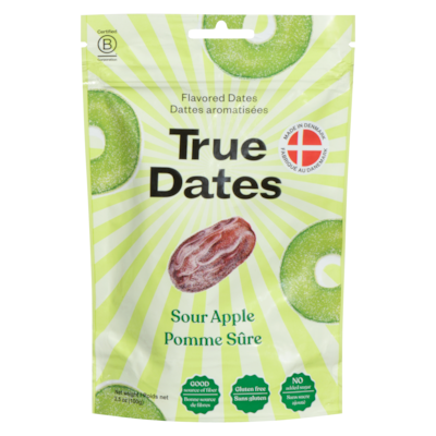 True Dates Dattes aromatisées pomme sûre 100 g, 6,29 $/100g