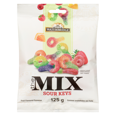 Waterbridge Gommes aromatisées aux fruits, sour keys 125 g, 1,60 $/100g