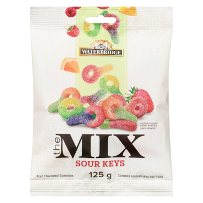 Waterbridge Gommes aromatisées aux fruits, sour keys 125 g, 1,60 $/100g