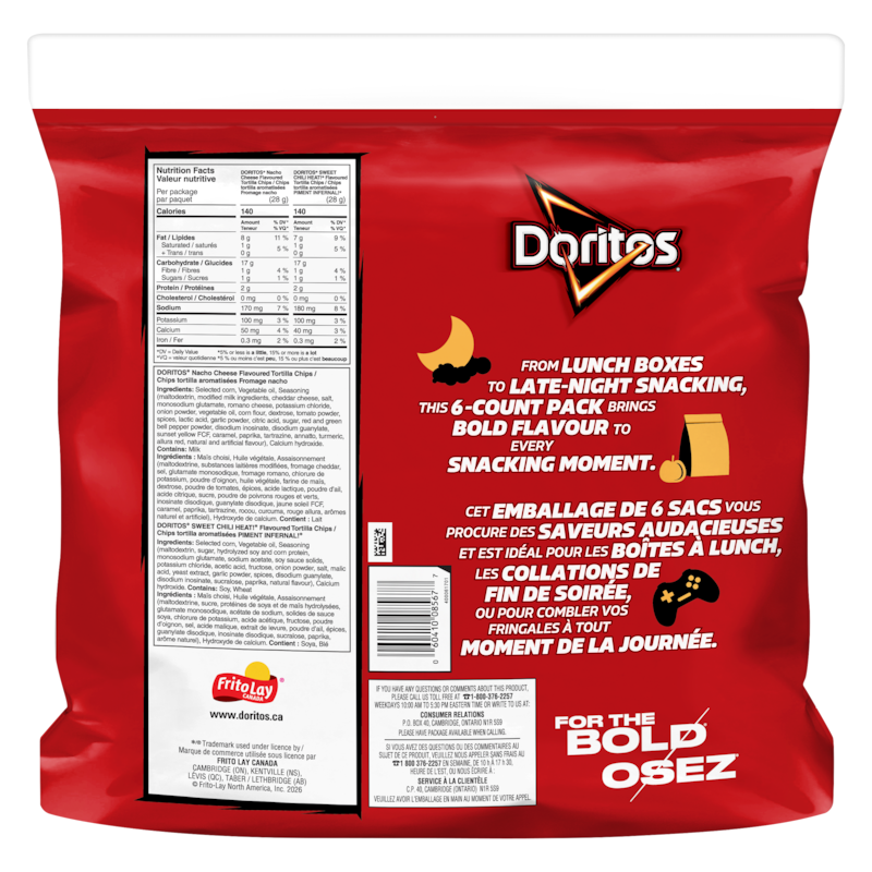 Snack Chips Variety Pack, Nacho Cheese and Sweet Chili Heat, 6 Count