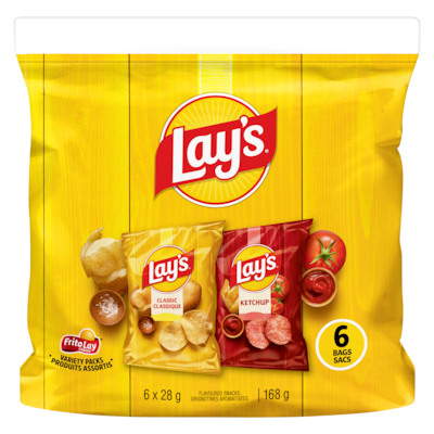 Lay's Assorted Chips Variety Pack, Classic and Ketchup, 6 Count 168 g, $4.16/100g