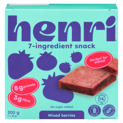 Henri Nutrition 7-Ingredient Snack Square, Mixed Berries 200 g, $2.50/100g