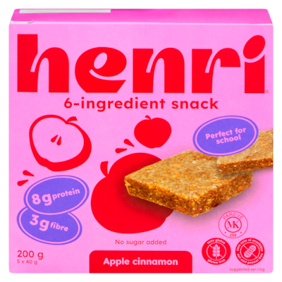 Henri Nutrition 6-Ingredient Snack Apple Cinnamon 200 g, $2.50/100g