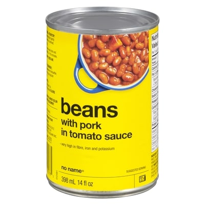 No Name Beans With Pork In Tomato Sauce 398 ml, $0.50/100ml