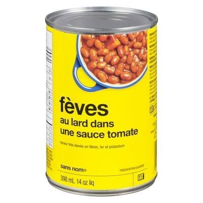 Sans Nom Fèves au lard dans une sauce tomate 398 ml, 0,50 $/100ml