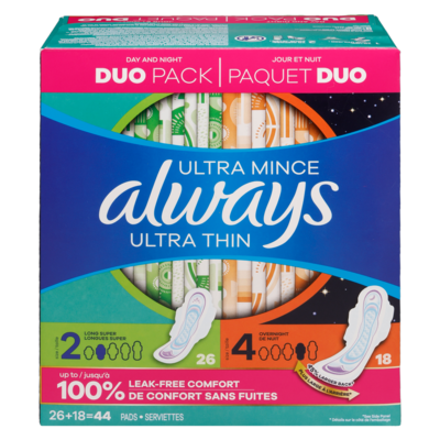Always Ultra Thin Feminine Pads, Duo Pack 44 Count 44 ea, $0.40/1ea