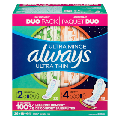 Always Ultra Thin Feminine Pads, Duo Pack 44 Count 44 ea, $0.39/1ea