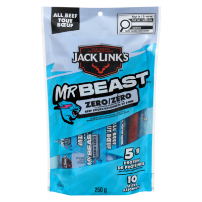 Jack Links Beef Sticks Zero, 10 Count 250 g, $5.40/100g