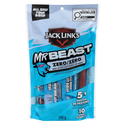 Jack Links Beef Sticks Zero, 10 Count 250 g, $8.00/100g