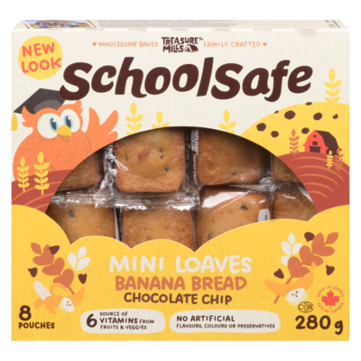 School Safe Mini Loaves Banana Bread Chocolate Chip 296 g, $1.85/100g