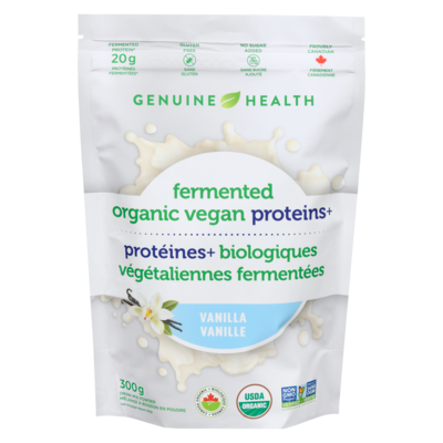 Genuine Health Protéines+ biologiques végétaliennes fermentées mélange à boisson en poudre vanille 300 g, 12,66 $/100g