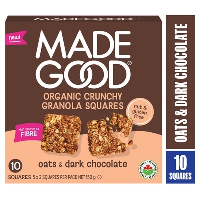 Made Good Organic Crunchy Granola Squares Oats & Dark Chocolate 150 g, $2.66/100g