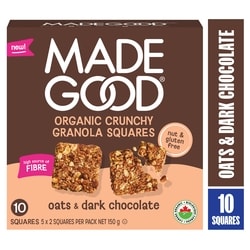Made Good Organic Crunchy Granola Squares Oats & Dark Chocolate 150 g, $2.66/100g
