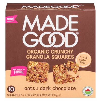 Made Good Organic Crunchy Granola Squares Oats & Dark Chocolate 150 g, $2.66/100g