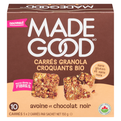 Made Good Carrés granola croquants bio avoine et chocolat noir 150 g, 3,66 $/100g