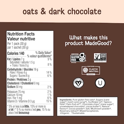 Carrés granola croquants bio avoine et chocolat noir
