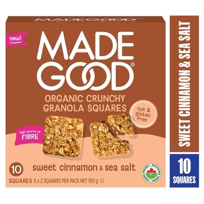 Made Good Organic Crunchy Granola Squares Sweet Cinnamon & Sea Salt 150 g, $2.66/100g