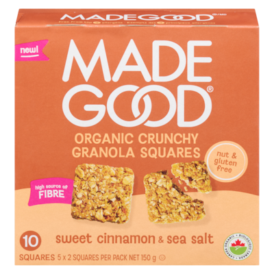 Made Good Organic Crunchy Granola Squares Sweet Cinnamon & Sea Salt 150 g, $2.66/100g