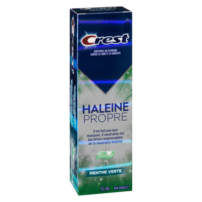 Dentifrice haleine propre menthe verte : neutralise la mauvaise haleine, protège contre les bactéries, combat la carie, rafraîchit l’haleine, blanchit en douceur