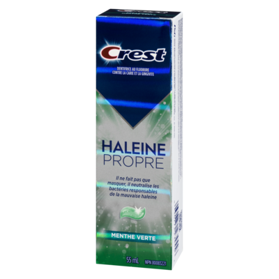 Dentifrice haleine propre menthe verte : neutralise la mauvaise haleine, protège contre les bactéries, combat la carie, rafraîchit l’haleine, blanchit en douceur