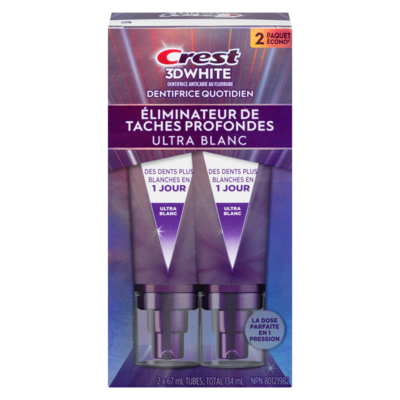 Crest Dentifrice 3dwhite éliminateur de taches profondes ultrablanc paquet de 2 134 ml, 19,40 $/100ml