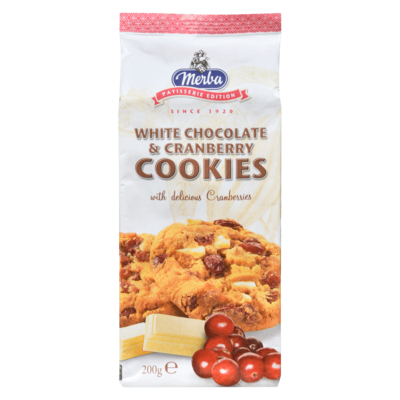 Merba White Chocolate & Cranberry Cookies 200 g, $2.75/100g