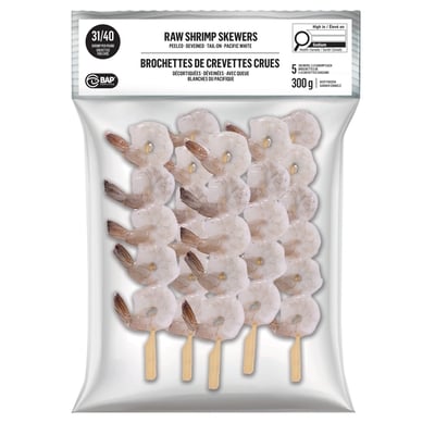null Brochettes de crevettes crues 31/40, lot de 5 300 g, 2,00 $/100g