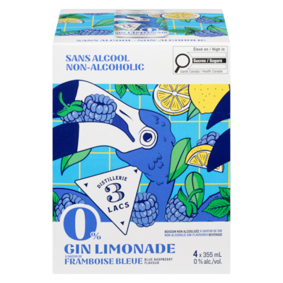  Boisson non alcoolisée à saveur de gin 0% gin limonade à saveur de framboise bleue 4x355.0 ml, 0,81 $/100ml