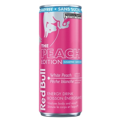 Red Bull Energy Drink, Pêche blanche, San Sucre 250 ml, 1,40 $/100ml