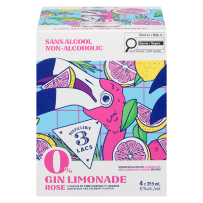 Distillerie 3 Lacs Non-Alcoholic Gin-Flavoured Beverage 0% Gin Limonade Rose Grapefruit And Rosemary Flavour 4x355.0 ml, $0.81/100ml