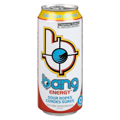 Bang Boisson énergisante zéro sucre cordes sûres 473 ml, 1,10 $/100ml