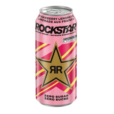 Rockstar Boissons énergisantes Zéro sucre Limonade à la fraise 473 ml, 0,84 $/100ml