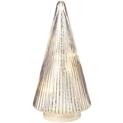 Light Up Ribbed Glass Tree Decoration - 8 in