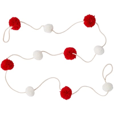 Guirlande de pompons – blanc et rouge