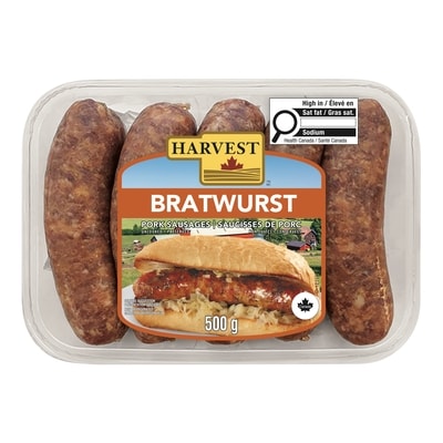 Harvest Saucisses de porc Bratwurst 500 g, 1,60 $/100g