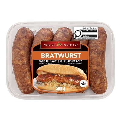 Marc Angelo Saucisses de porc Bratwurst 500 g, 1,60 $/100g