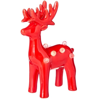 Light Up Ceramic Deer Decoration - Red