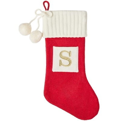 Life at Home Bas des Fêtes en tricot rouge avec monogramme – lettre S 1 ea, 15,00 $/1ch