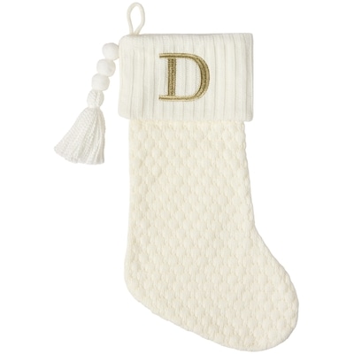 Life at Home Bas des Fêtes en tricot ivoire avec monogramme – lettre D 1 ea, 15,00 $/1ch