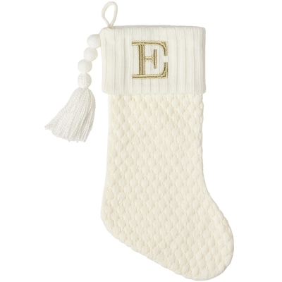 Life at Home Bas des Fêtes en tricot ivoire avec monogramme – lettre E 1 ea, 15,00 $/1ch