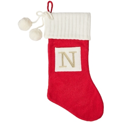 Life at Home Bas des Fêtes en tricot rouge avec monogramme – lettre N 1 ea, 15,00 $/1ch
