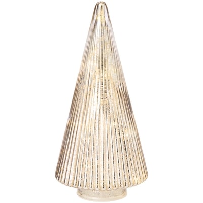 Light Up Ribbed Glass Tree Decoration - 10 in