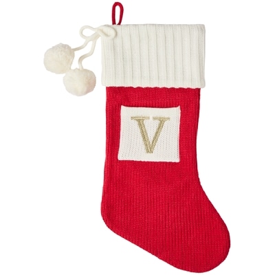 Life at Home Bas des Fêtes en tricot rouge avec monogramme – lettre V 1 ea, 15,00 $/1ch