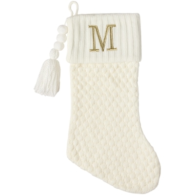 Life at Home Bas des Fêtes en tricot ivoire avec monogramme – lettre M 1 ea, 15,00 $/1ch