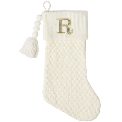 Life at Home Bas des Fêtes en tricot ivoire avec monogramme – lettre R 1 ea, 15,00 $/1ch