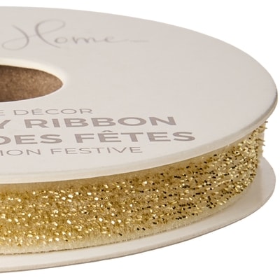 Velvet Holiday Ribbon 15 ft - Gold